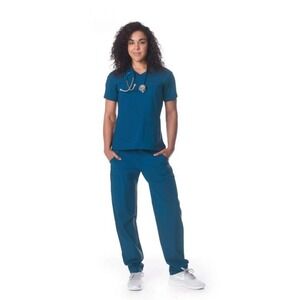 Essential Threads Womens Caribbean Blue Scrub Set, Large